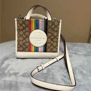 Coach Brown and White Crossbody Bag with Rainbow Accent